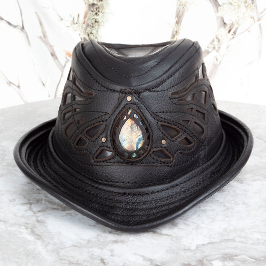 Black Sassafras Fedora | Gemstone Embedded I Made To Order - Astral Chrysalis Designs
