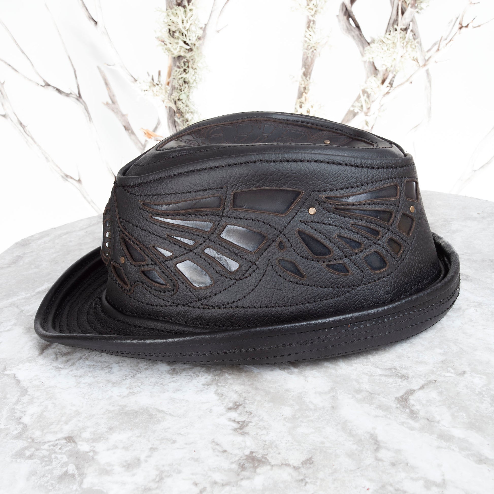 Black Sassafras Fedora | Gemstone Embedded I Made To Order - Astral Chrysalis Designs