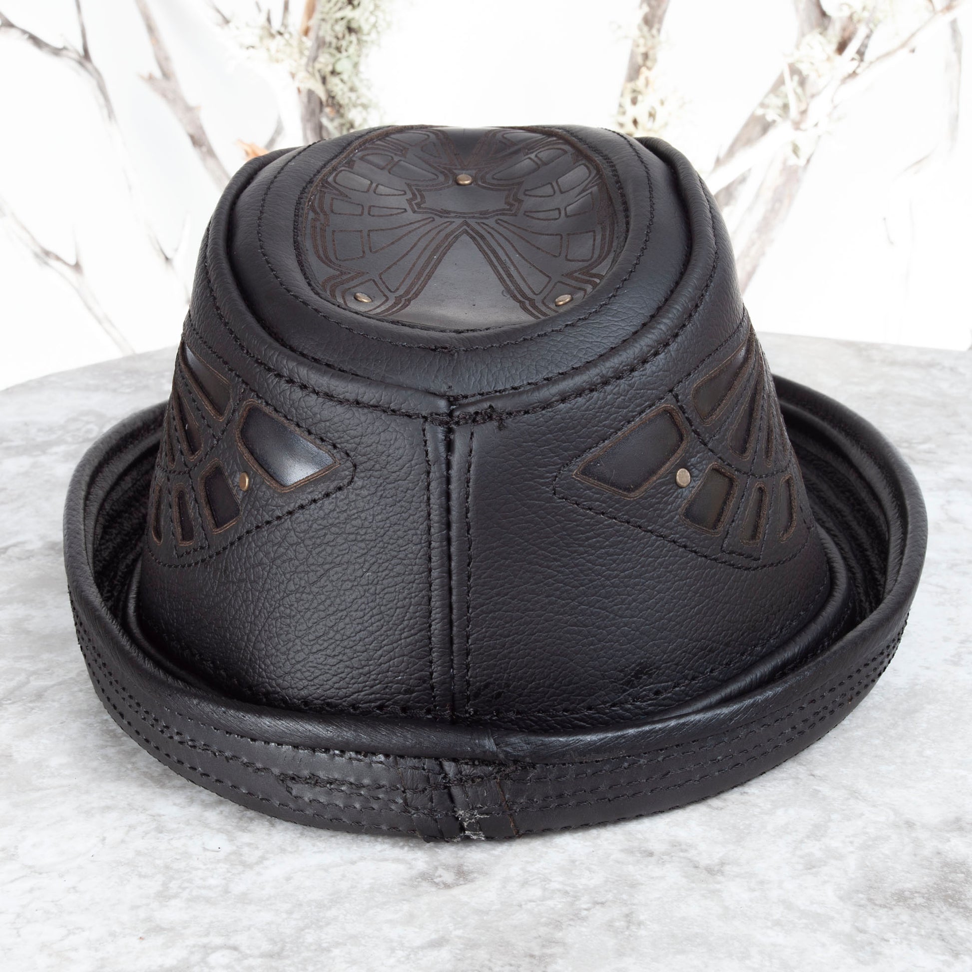 Black Sassafras Fedora | Gemstone Embedded I Made To Order - Astral Chrysalis Designs