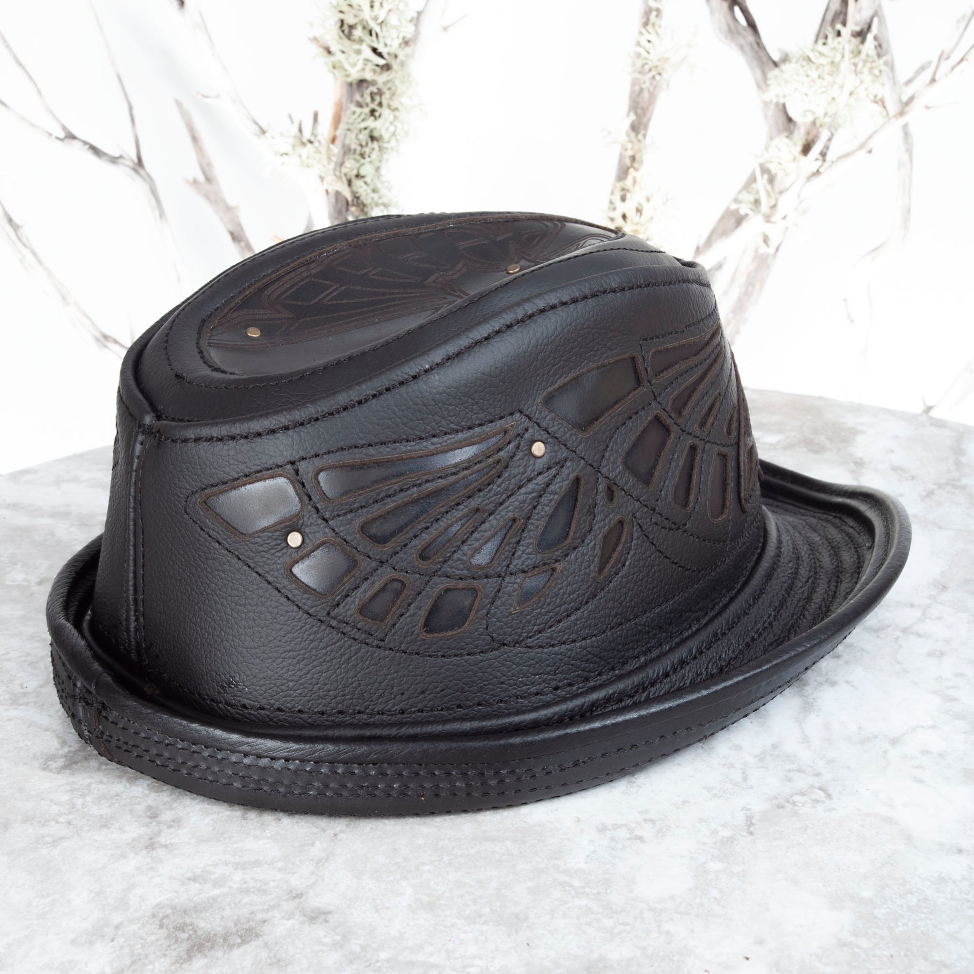 Black Sassafras Fedora | Gemstone Embedded I Made To Order - Astral Chrysalis Designs