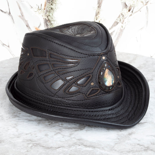 Black Sassafras Fedora | Gemstone Embedded I Made To Order - Astral Chrysalis Designs