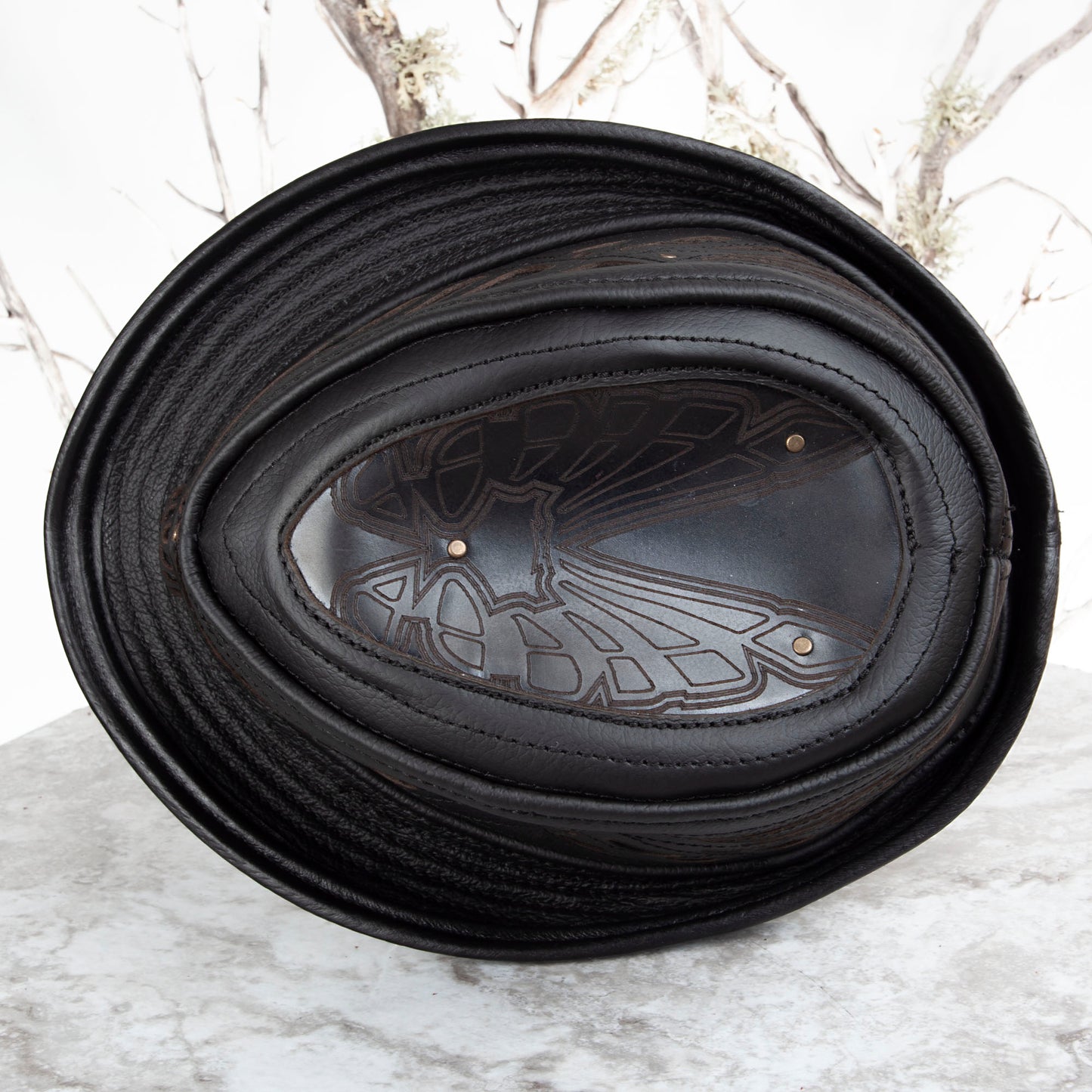 Black Sassafras Fedora | Gemstone Embedded I Made To Order - Astral Chrysalis Designs