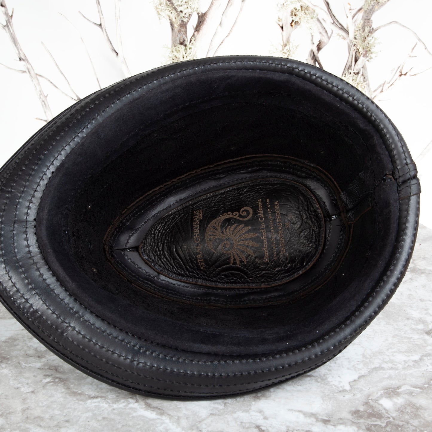 Black Sassafras Fedora | Gemstone Embedded I Made To Order - Astral Chrysalis Designs