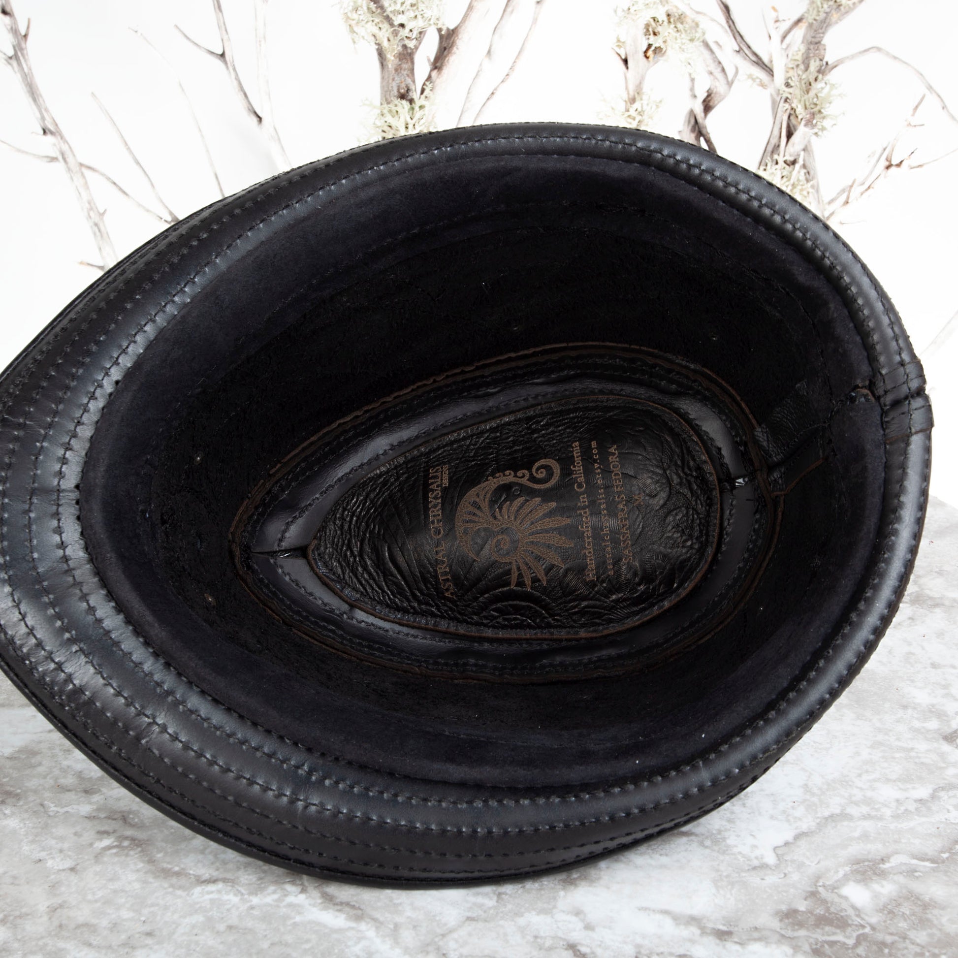 Black Sassafras Fedora | Gemstone Embedded I Made To Order - Astral Chrysalis Designs