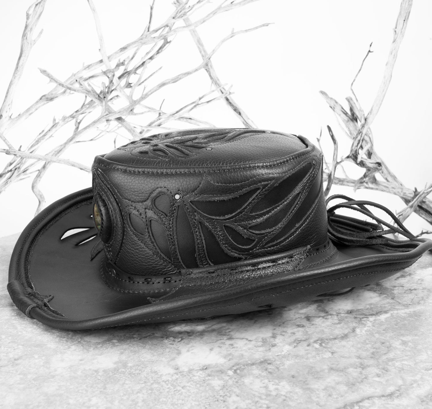 Aramis Leather Pirate Hat | Gem Embedded | Black - Astral Chrysalis Designs