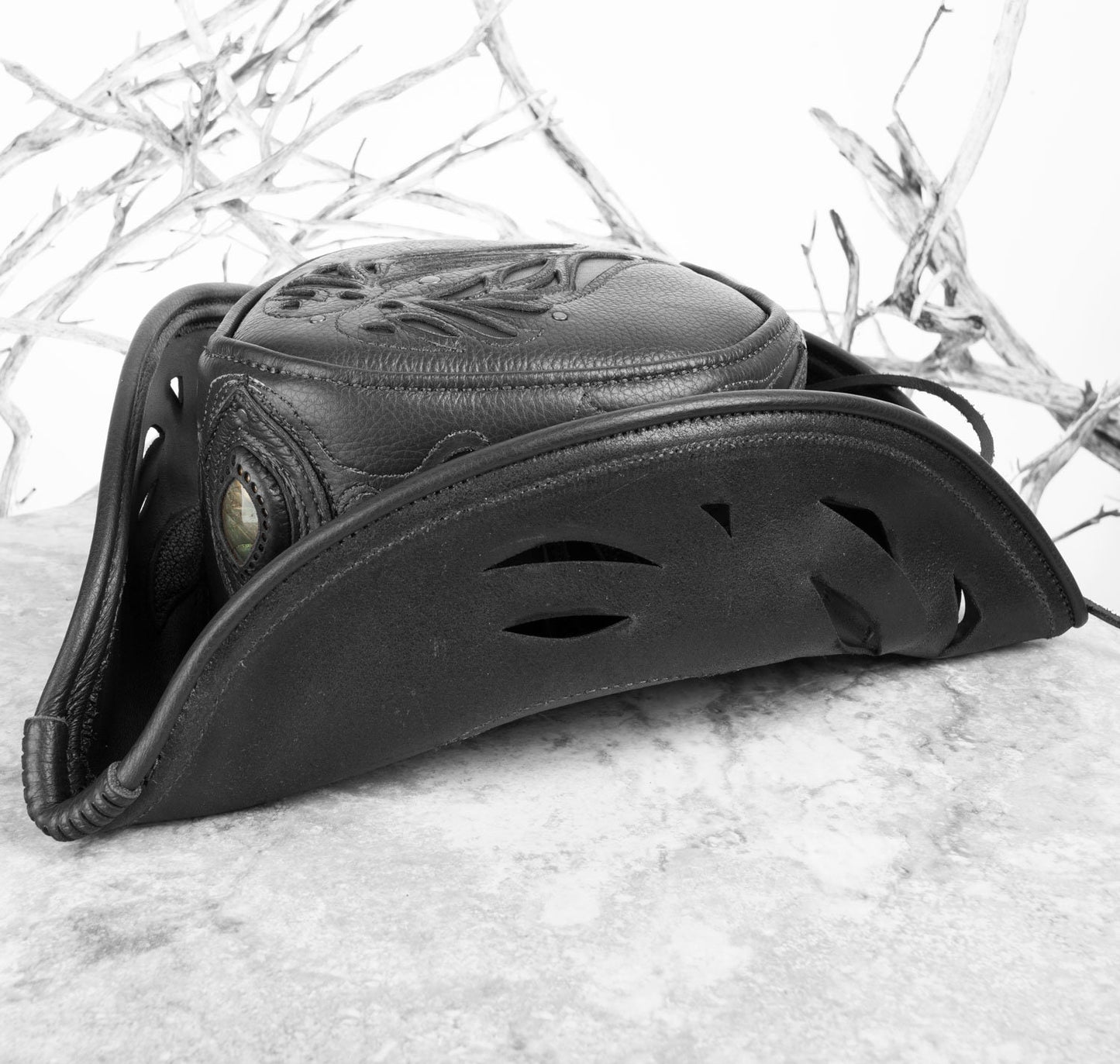 Aramis Leather Pirate Hat | Gem Embedded | Black - Astral Chrysalis Designs