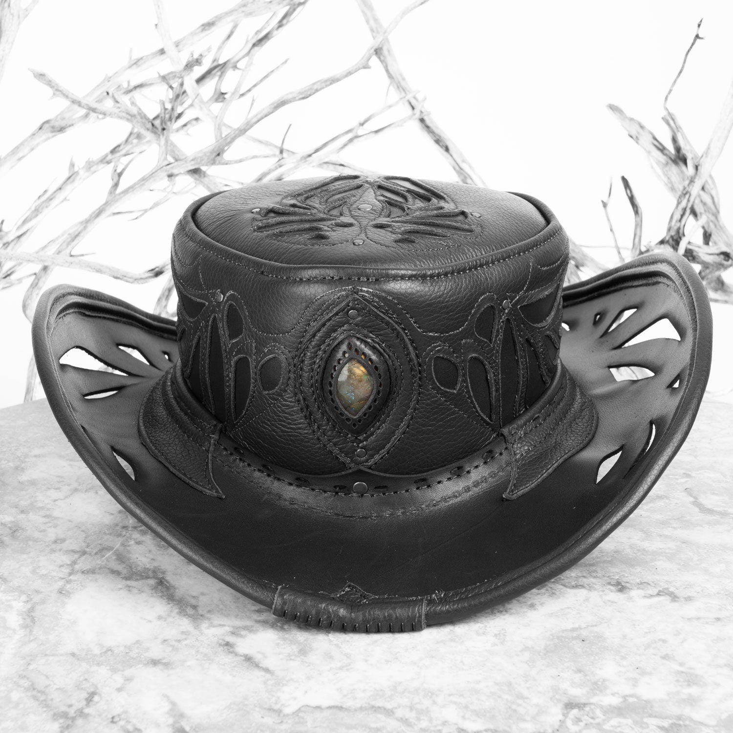 Aramis Leather Pirate Hat | Gem Embedded | Black - Astral Chrysalis Designs