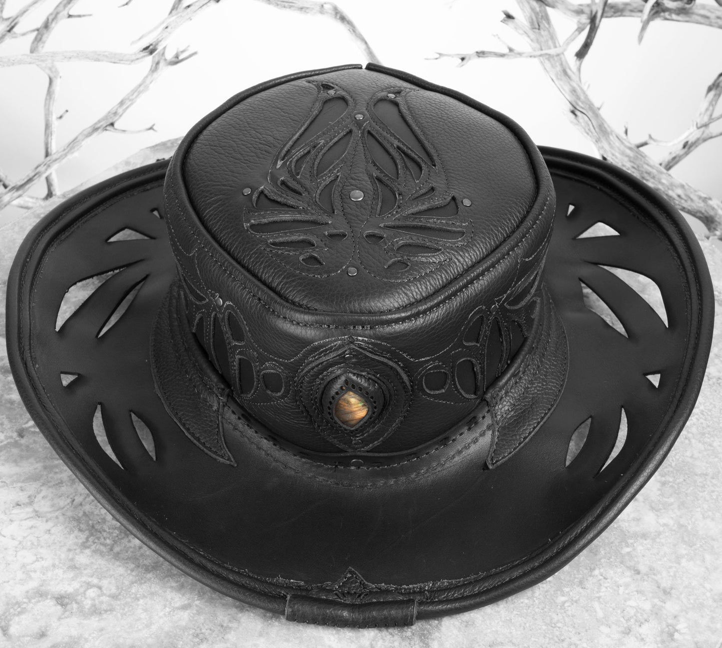 Aramis Leather Pirate Hat | Gem Embedded | Black - Astral Chrysalis Designs