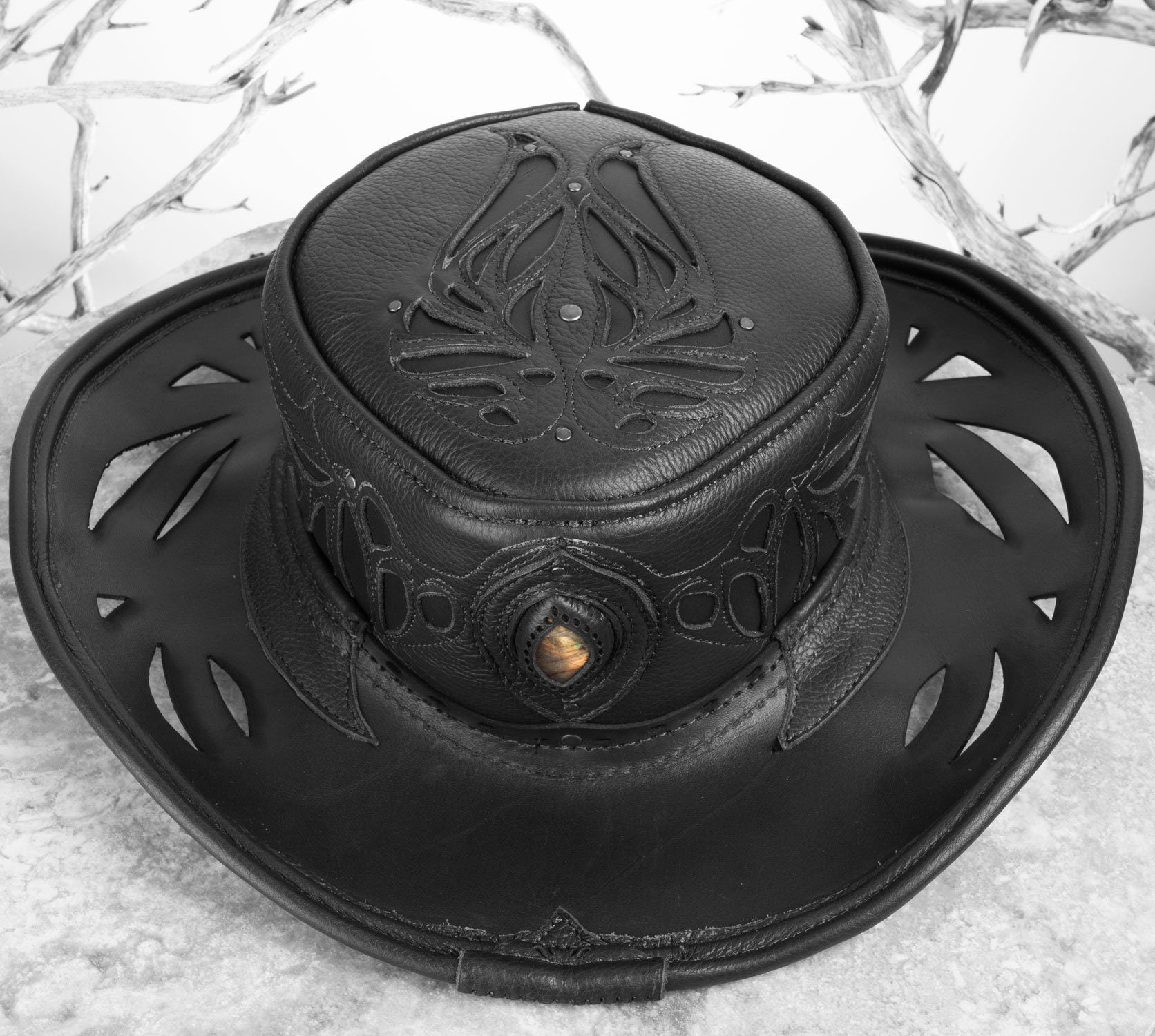 Aramis Leather Pirate Hat | Gem Embedded | Black - Astral Chrysalis Designs