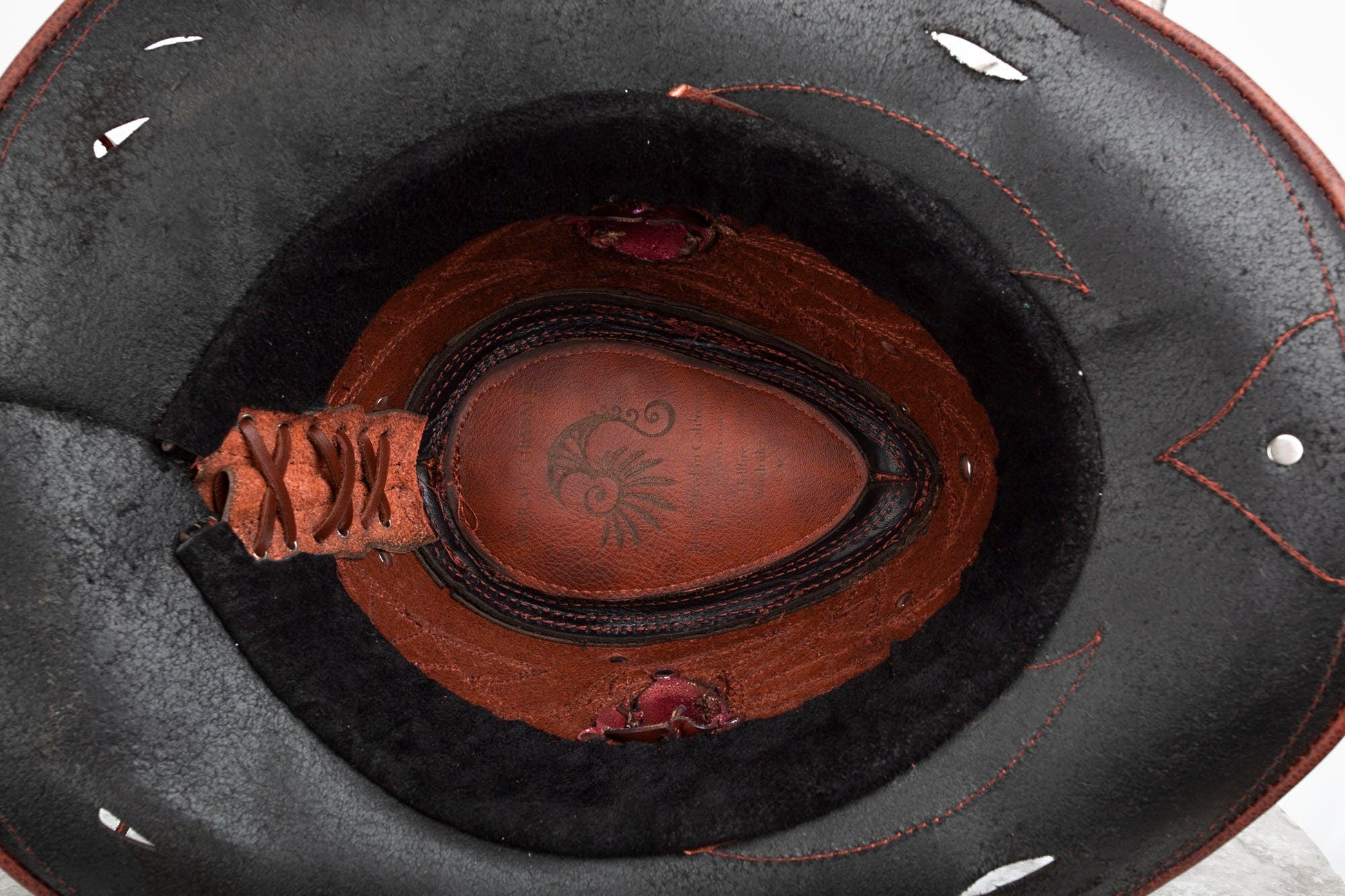 Custom Leather Cowboy Hat With Spikes & Filigree Pirate Eyepatch for Brad - Astral Chrysalis Designs
