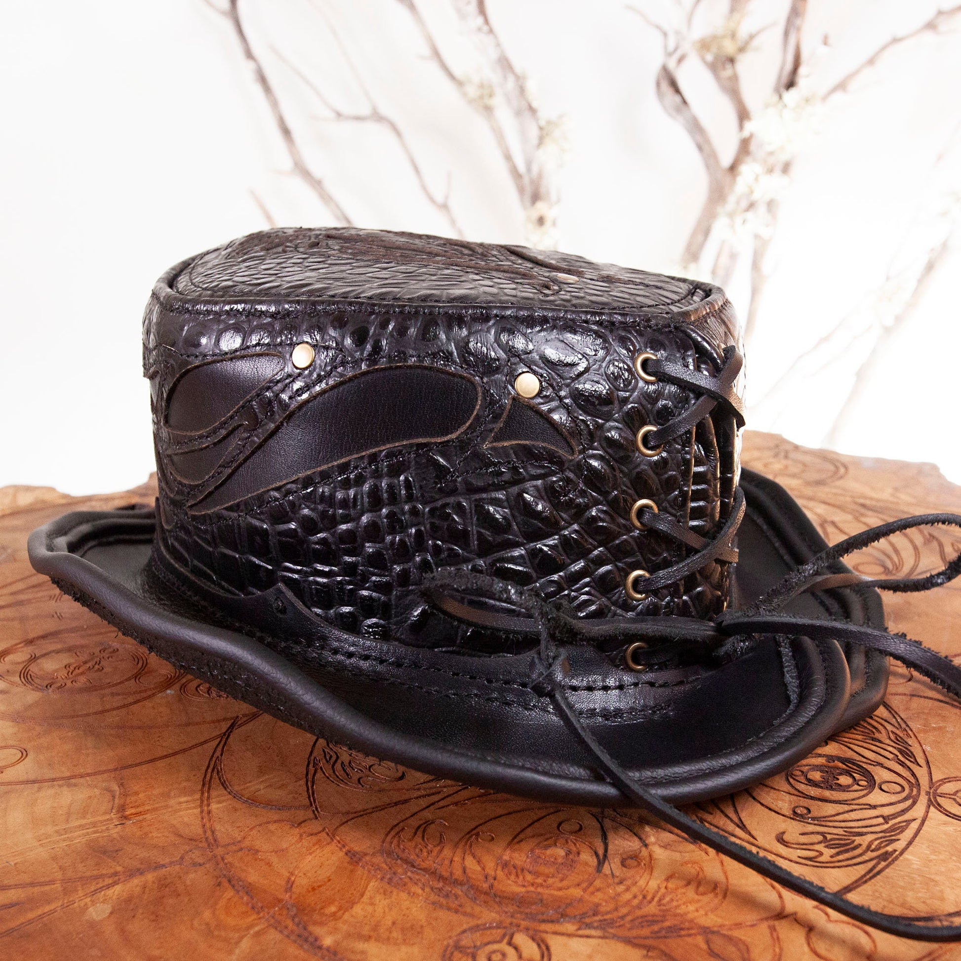 Daunting & Dapper Leather Classic Short Top Hat | Black - Astral Chrysalis Designs