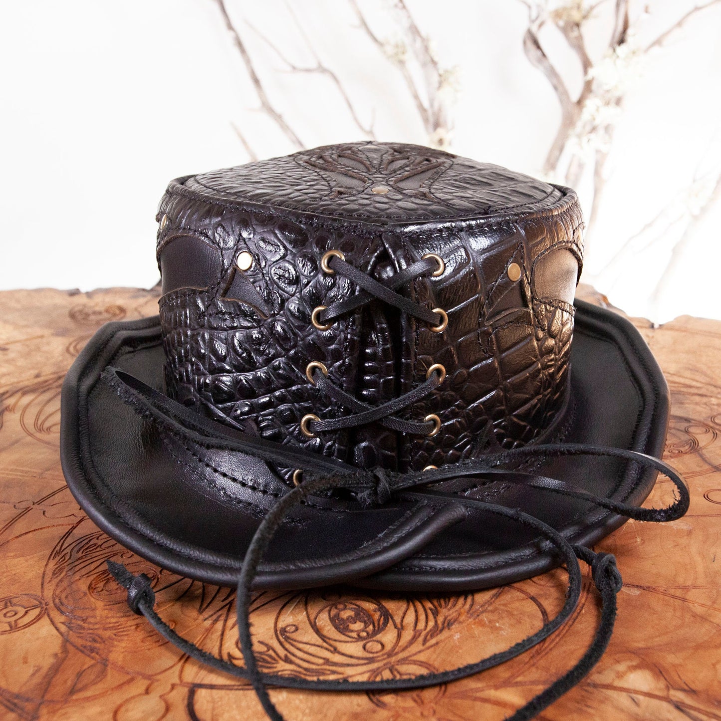 Daunting & Dapper Leather Classic Short Top Hat | Black - Astral Chrysalis Designs