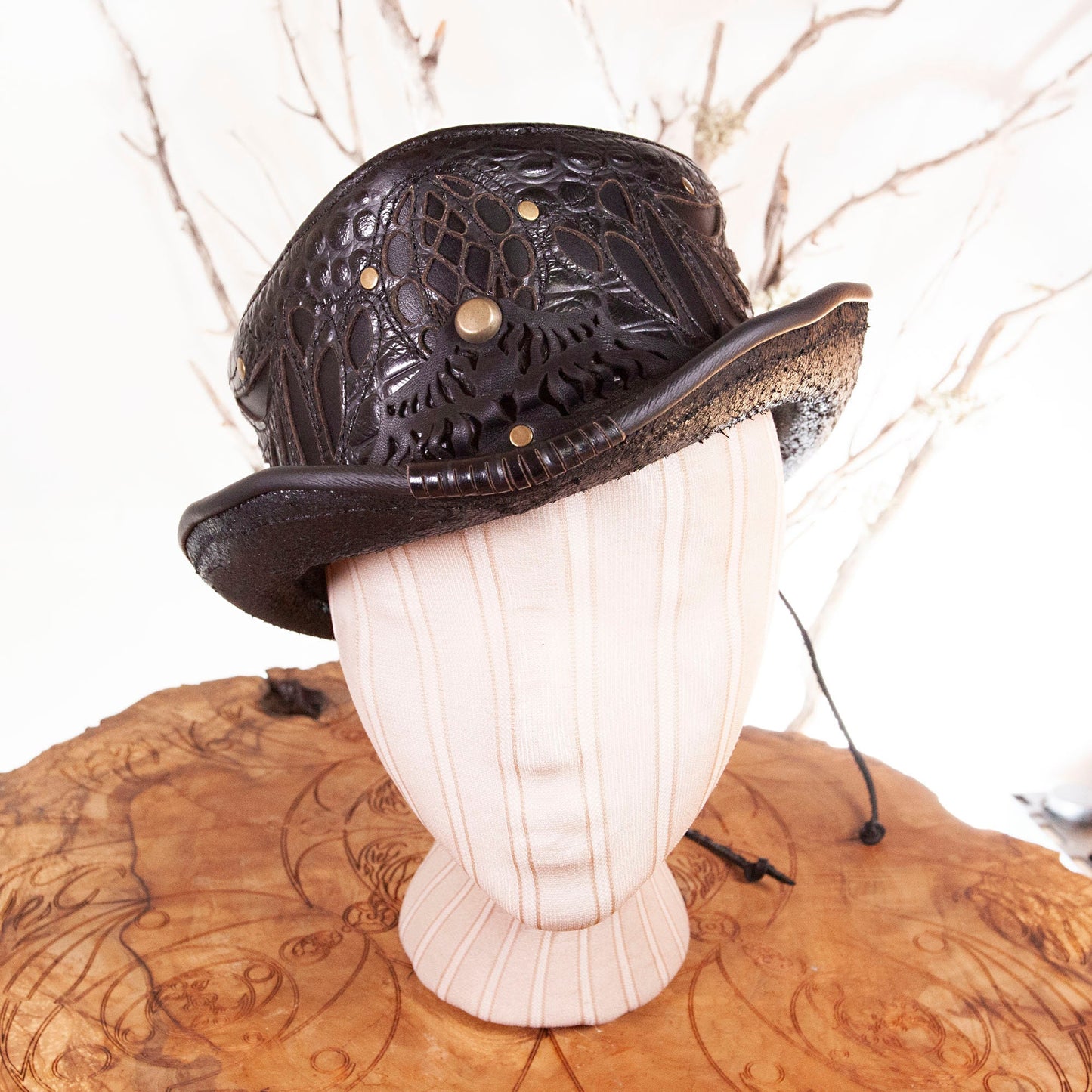 Daunting & Dapper Leather Classic Short Top Hat | Black - Astral Chrysalis Designs