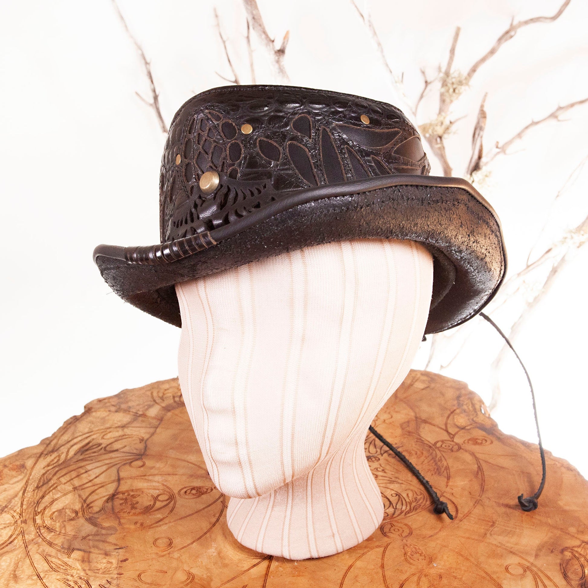 Daunting & Dapper Leather Classic Short Top Hat | Black - Astral Chrysalis Designs