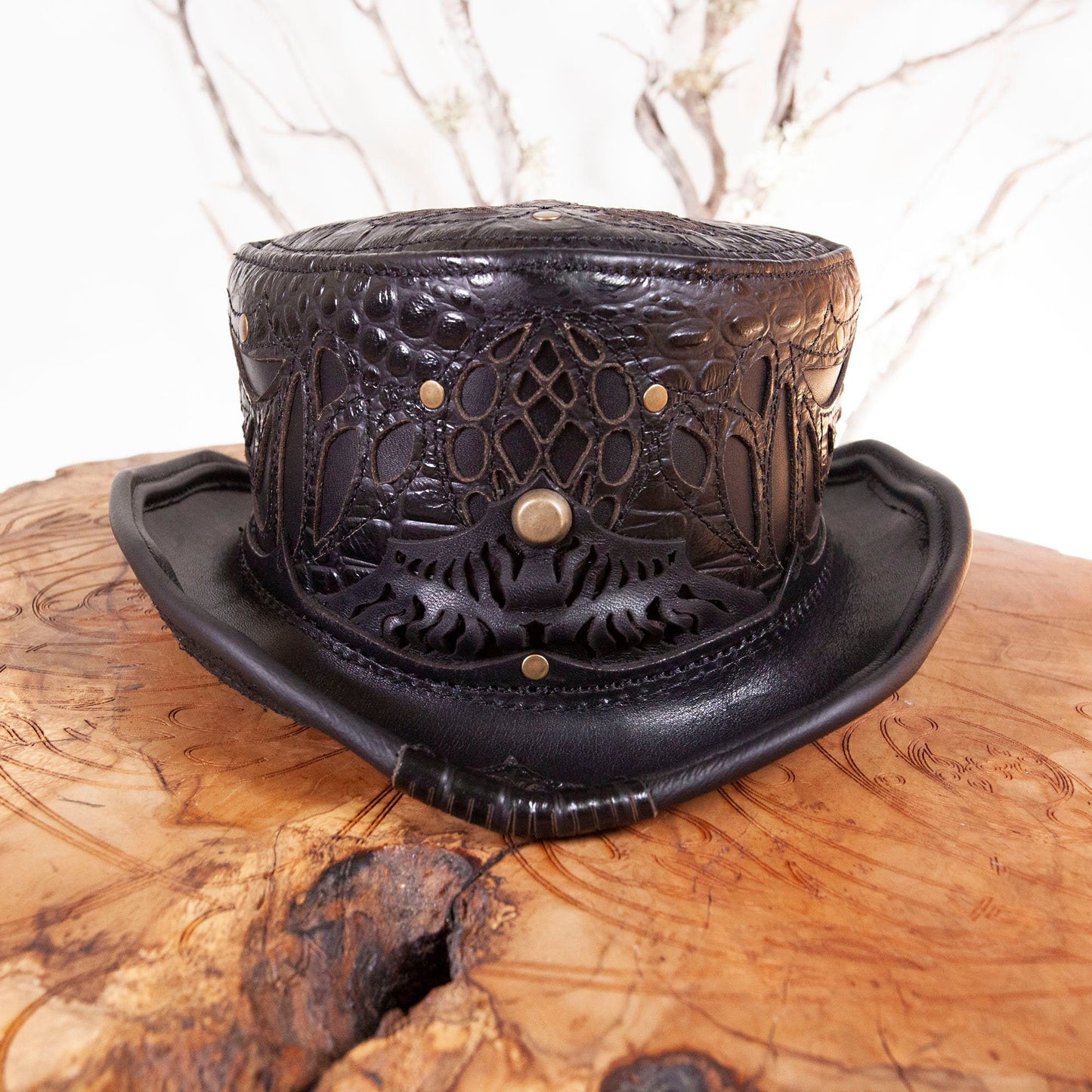 Daunting & Dapper Leather Classic Short Top Hat | Black - Astral Chrysalis Designs