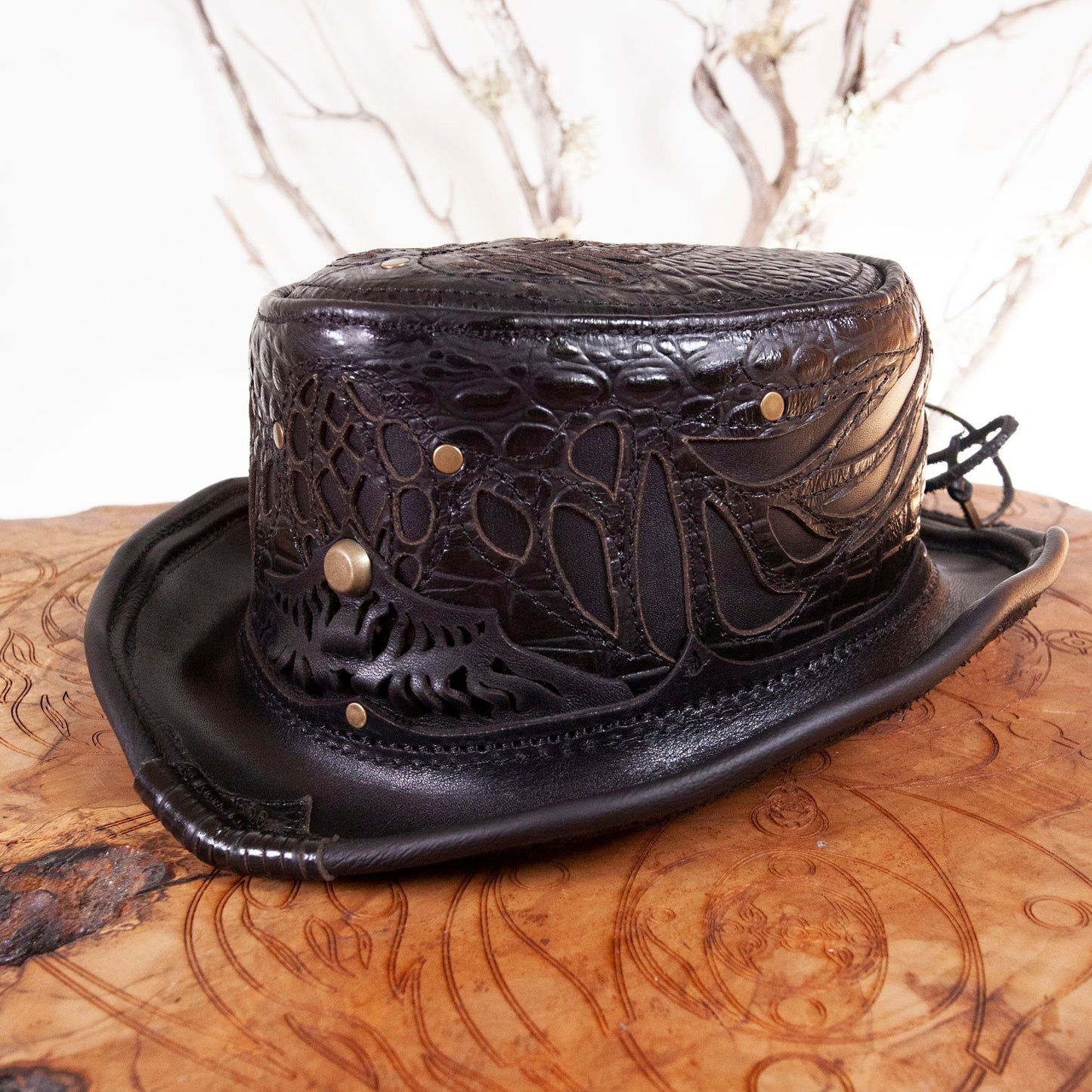 Daunting & Dapper Leather Classic Short Top Hat | Black - Astral Chrysalis Designs