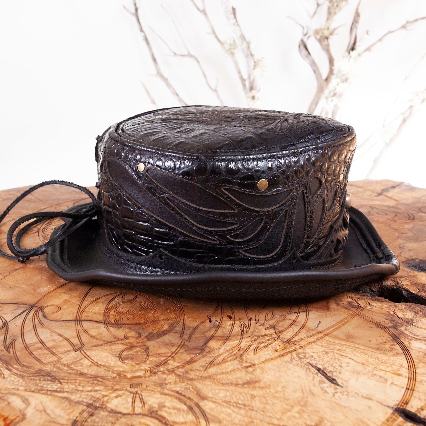Daunting & Dapper Leather Classic Short Top Hat | Black - Astral Chrysalis Designs