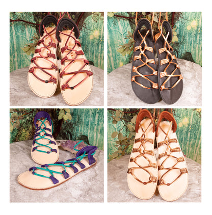 Athena Sandals | Custom Order | Leather Goodess Style Sandals - Astral Chrysalis Designs