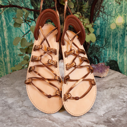 Athena Sandals | Custom Order | Leather Goodess Style Sandals - Astral Chrysalis Designs