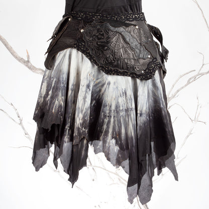 Starfire Skirtbelt | Black & Grey | Silk, Lace & Leather | Made To Order - Astral Chrysalis Designs