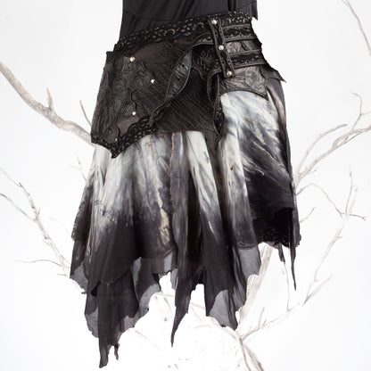 Starfire Skirtbelt | Black & Grey | Silk, Lace & Leather | Made To Order - Astral Chrysalis Designs