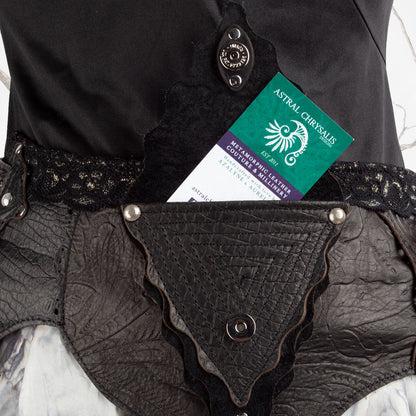 Starfire Skirtbelt | Black & Grey | Silk, Lace & Leather | Made To Order - Astral Chrysalis Designs