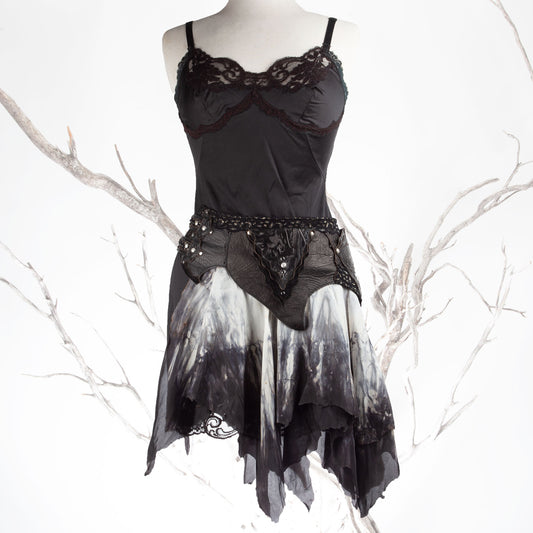 Starfire Skirtbelt | Black & Grey | Silk, Lace & Leather | Made To Order