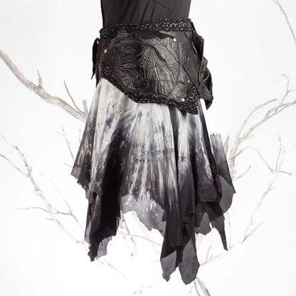 Starfire Skirtbelt | Black & Grey | Silk, Lace & Leather | Made To Order - Astral Chrysalis Designs