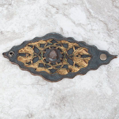 Leather Bracelet, Gemstone Bracelet, Arm Cuff, Leather Wristband, Leather Cuff, Laser Cut Leather, Triple Goddess, Elven, Labradorite, 7" - Astral Chrysalis Designs