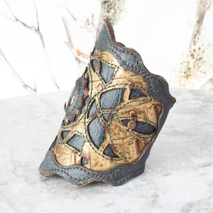 Leather Bracelet, Gemstone Bracelet, Arm Cuff, Leather Wristband, Leather Cuff, Laser Cut Leather, Triple Goddess, Elven, Labradorite, 7" - Astral Chrysalis Designs