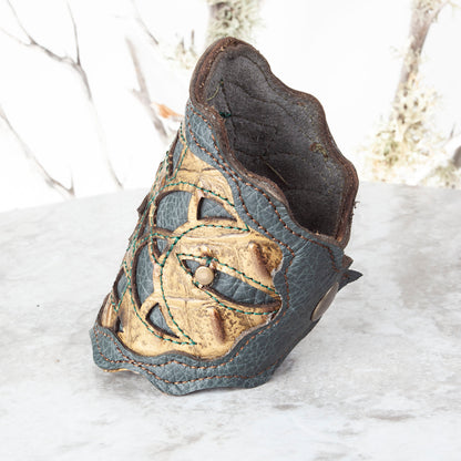 Leather Bracelet, Gemstone Bracelet, Arm Cuff, Leather Wristband, Leather Cuff, Laser Cut Leather, Triple Goddess, Elven, Labradorite, 7" - Astral Chrysalis Designs