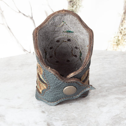 Leather Bracelet, Gemstone Bracelet, Arm Cuff, Leather Wristband, Leather Cuff, Laser Cut Leather, Triple Goddess, Elven, Labradorite, 7" - Astral Chrysalis Designs