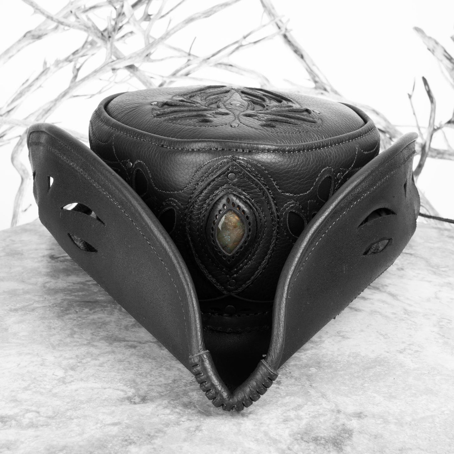 Aramis Leather Pirate Hat | Gem Embedded | Black