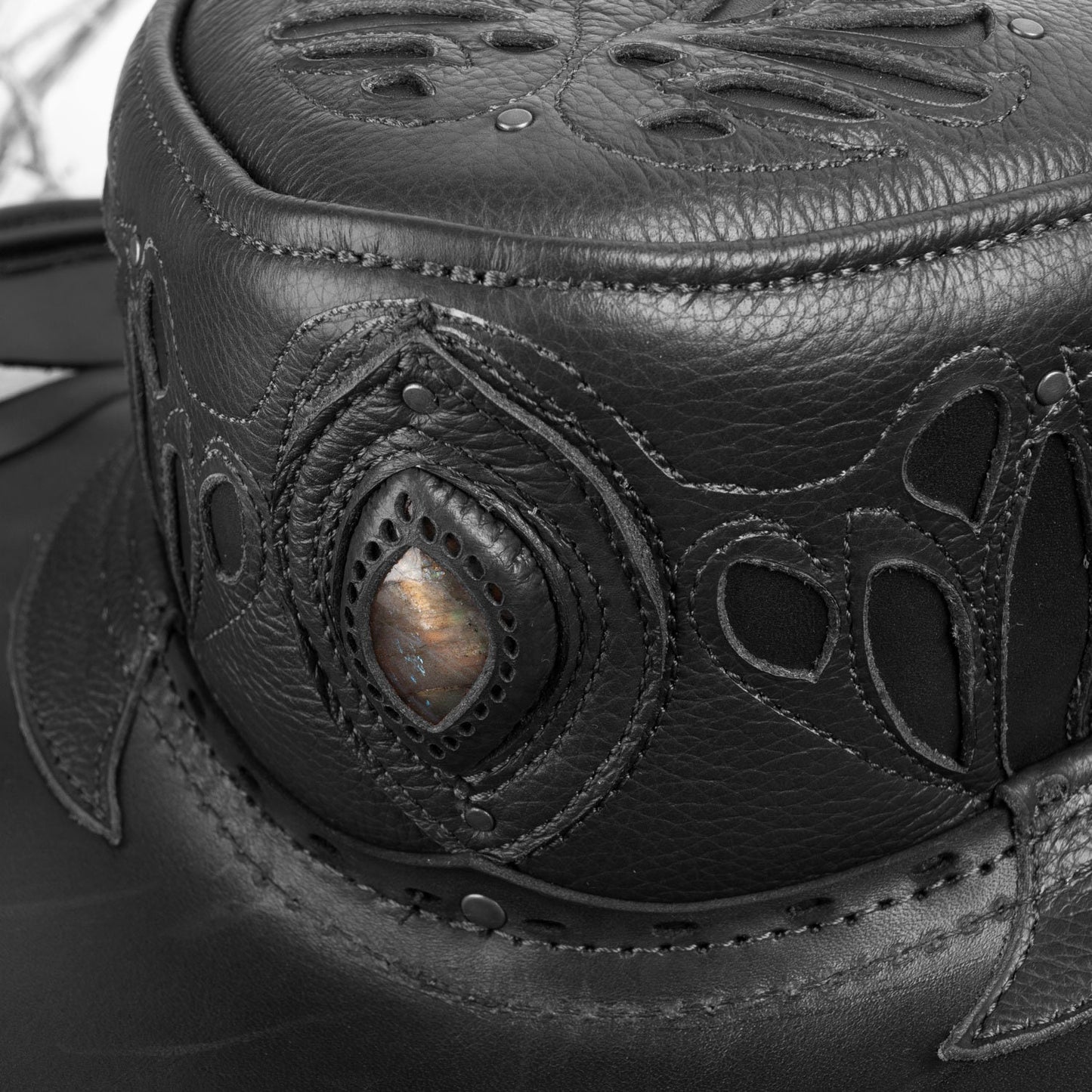 Aramis Leather Pirate Hat | Gem Embedded | Black