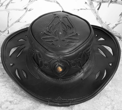 Aramis Leather Pirate Hat | Gem Embedded | Black - Astral Chrysalis Designs